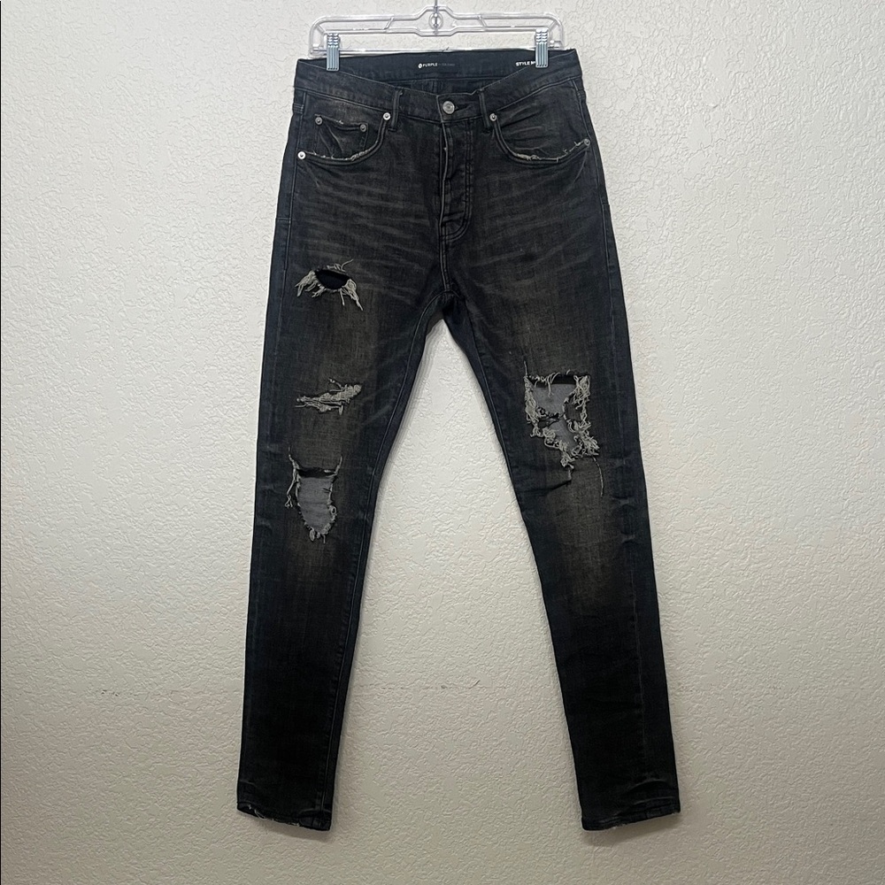 PURPLE BRAND Men’s Size 32 Slim Fit Black Distressed Jeans
